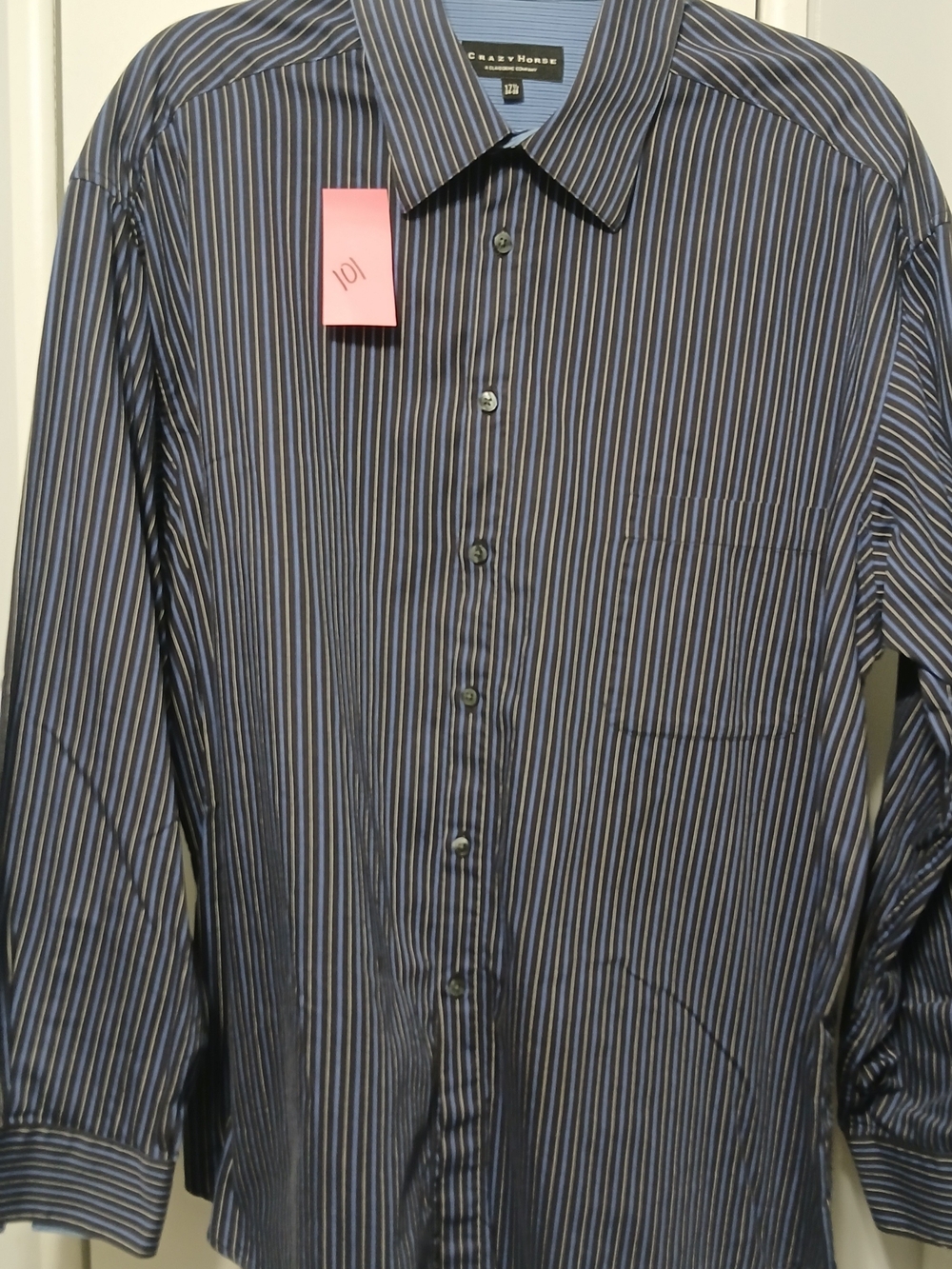 Liz Claiborne Men's Navy Blue Multi-Stripe Dress Shirt